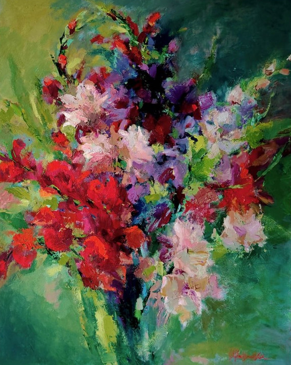 Élan floral, tableau abstrait d’Iryna Malynovska, artiste peintre ukrainienne
